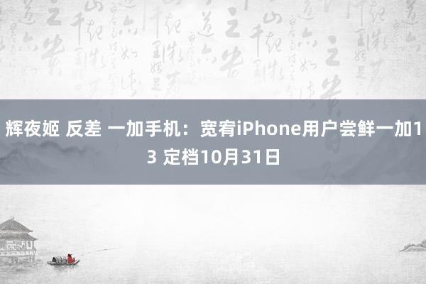 辉夜姬 反差 一加手机：宽宥iPhone用户尝鲜一加13 定档10月31日