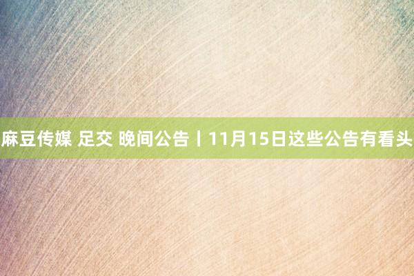 麻豆传媒 足交 晚间公告丨11月15日这些公告有看头