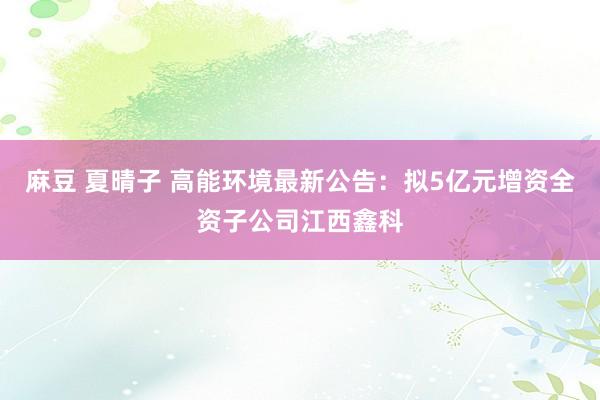 麻豆 夏晴子 高能环境最新公告：拟5亿元增资全资子公司江西鑫科