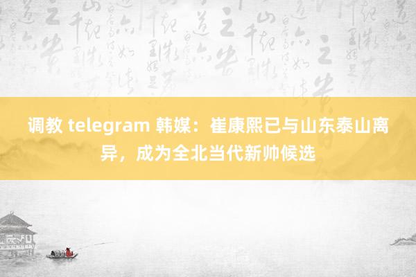 调教 telegram 韩媒：崔康熙已与山东泰山离异，成为全北当代新帅候选